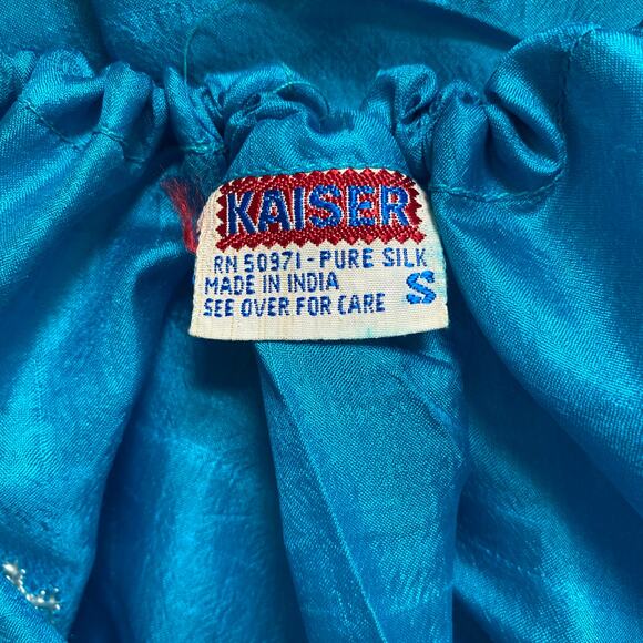 Blue Embroidered Long Sleeve Sz S  Silk Ethnic Top Boho Festival Blouse - Picture 3 of 10